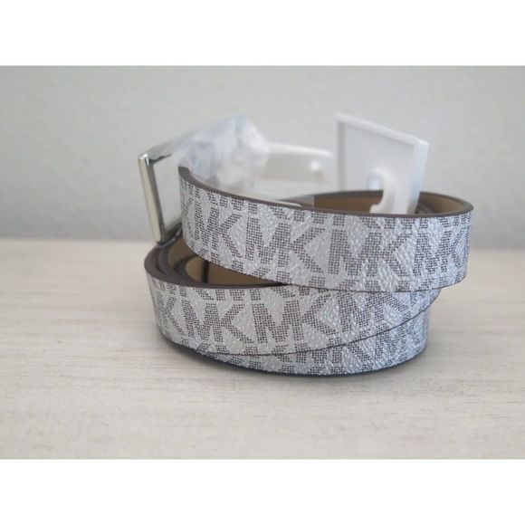 Michael Kors 556179C 040 Women's Sz L Silver Signature "MK" Logo Belt - Picture 2 of 9